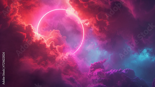 Surreal Neon Ring and Clouds in Twilight Sky 