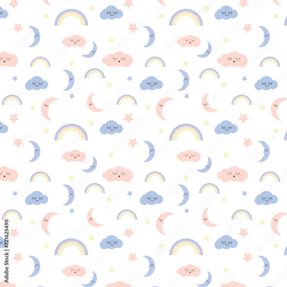children's seamless vector pattern, clouds, moon, stars for children children's seamless vector pattern, clouds, moon, stars for children