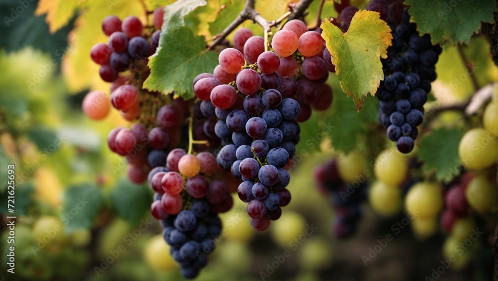 Close-up ripe grapes hanging from grape vine