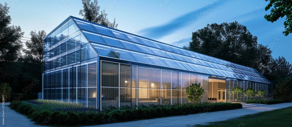 Fototapeta premium Innovative Installation of Semitransparent Solar Modules Shines Light on Sustainable Energy Solutions