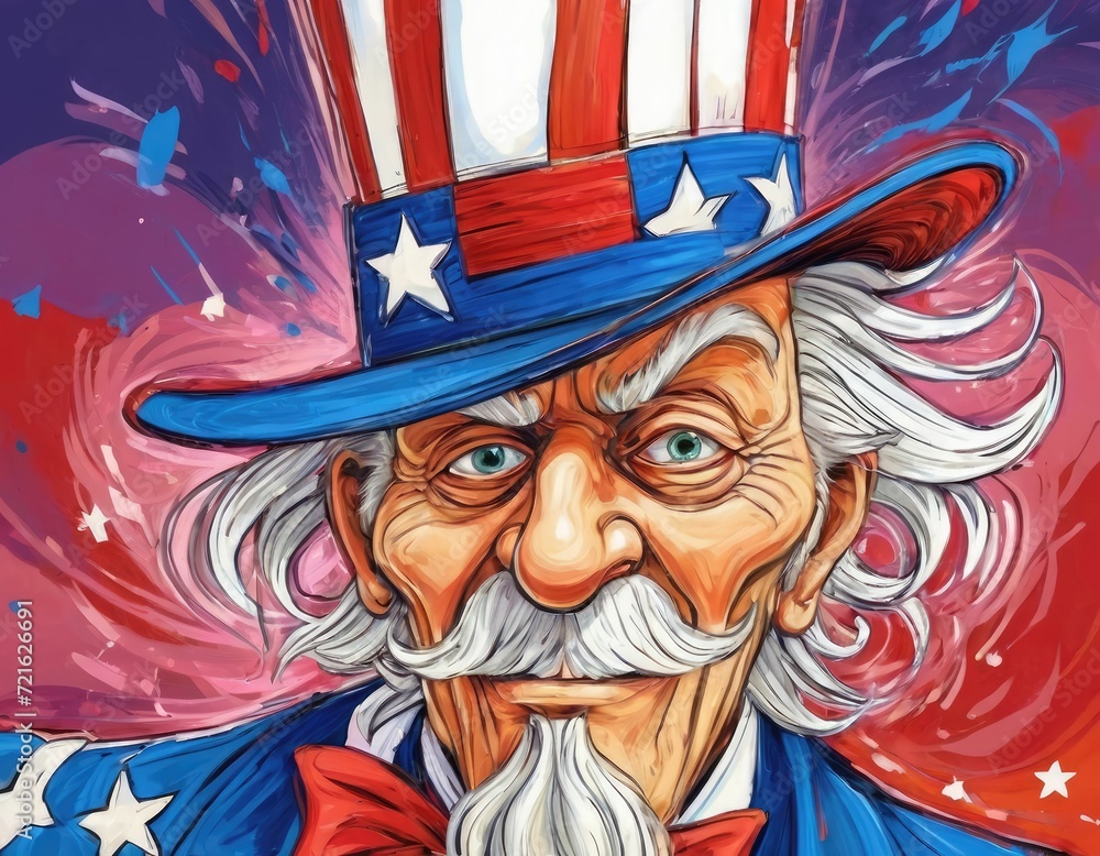 Cartoon Uncle Sam. Using blue, red and white colors. Cartoon Uncle Sam. Using blue, red and white colors.