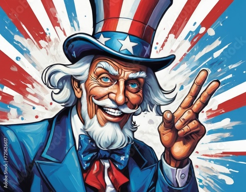 Cartoon Uncle Sam. Using blue, red and white colors. photo