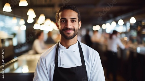 portrait of a man in restaurant  Male Chef in an Open Kitchen