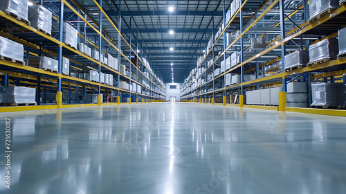 floor with self-levelling white epoxy resin in industrial warehouse