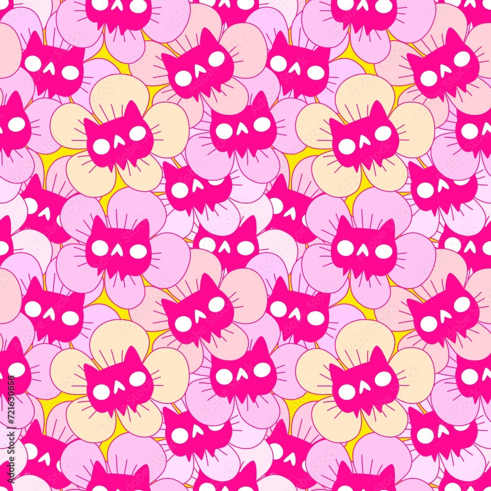 Halloween animals seamless cat and flower pattern for wrapping paper and fabrics and kids print and party accessories