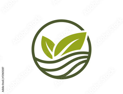 Eco planting logo. green leaf in field. organic and natural symbol. vector image in flat design