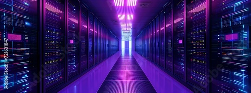Data center in server room and Data Center Computer Racks In Network Security Server Room, Cloud computing data storage. colorful LED server 