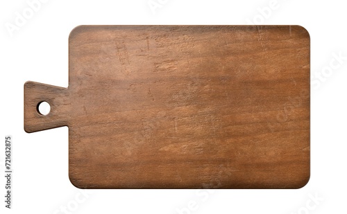 Old rustic empty wooden cutting or chopping board isolated on white background flat lay top view from above photo