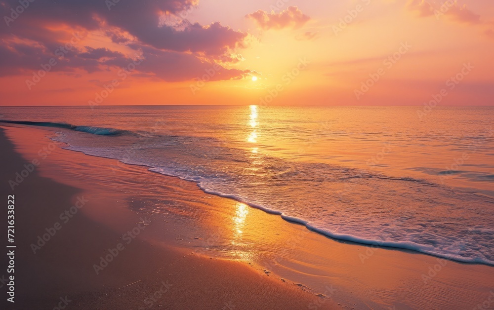 Beautiful sunset on the beach. Colorful summer sunrise over the sea