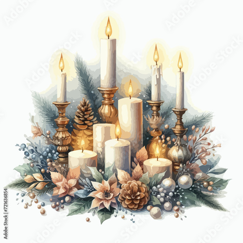 christmas decoration with candles and cones