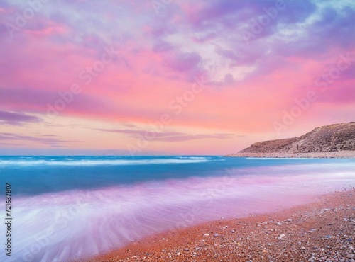 Pink sunset at the beach. Long exposure.