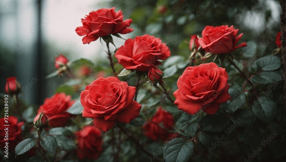 Close-up of red roses standing on the branch Close-up of red roses standing on the branch