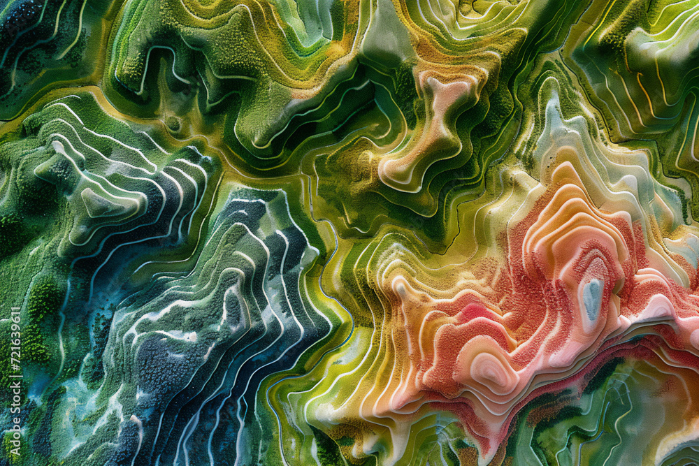 Obraz premium Agricultural terraces in aerial GIS data development. Map made in 3d scanning by Lidar 