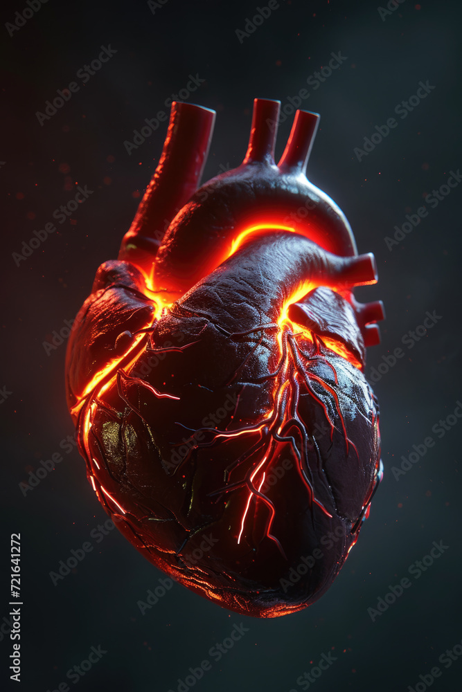 3D Heart Model with Golden Electric Pulse, Generative AI