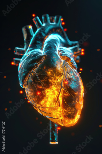 Obraz na płótnie 3D Heart Model with Golden Electric Pulse, Generative AI w salonie