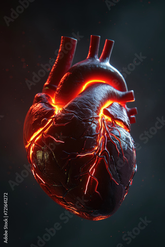 Obraz na płótnie 3D Heart Model with Golden Electric Pulse, Generative AI w salonie