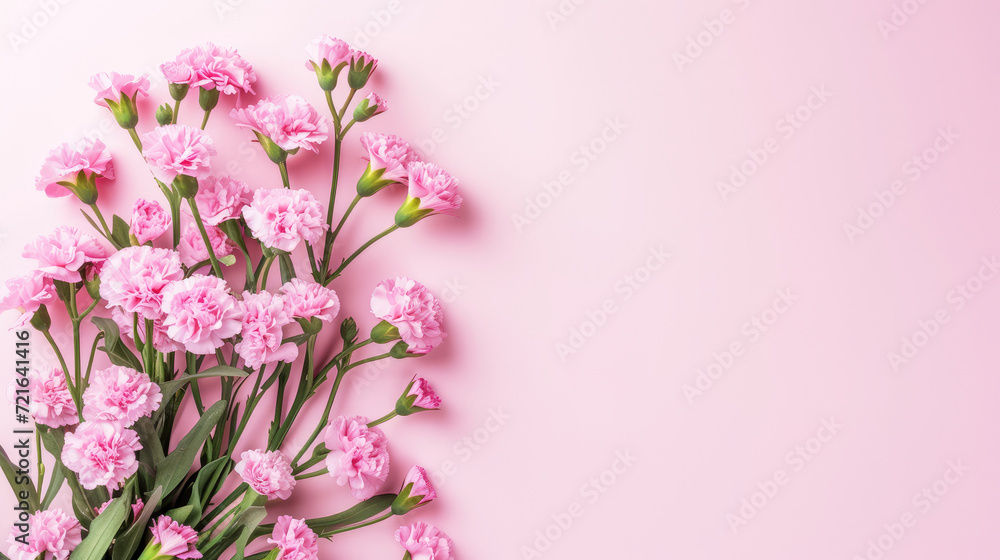 Blooming Pink Carnations Celebrating International Womens Day on a Pastel Background