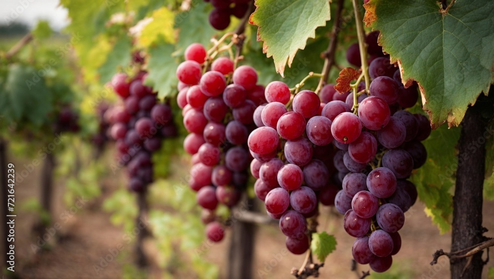 Close-up view of red grapes hanging from vine in vineyard