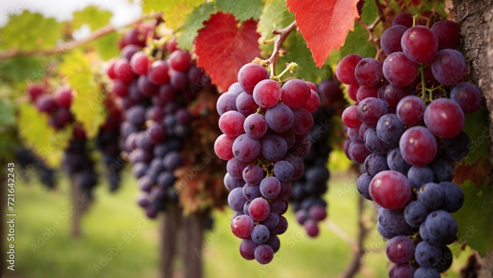 Close-up view of red grapes hanging from vine in vineyard