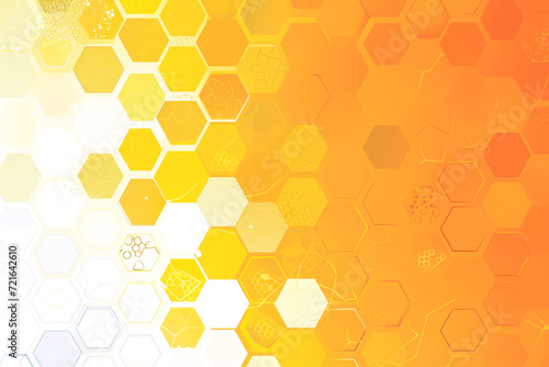 background with a gradient of orange and yellow, with a white hexagon in the center