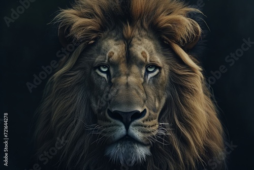 Portrait of a lion with a penetrating gaze  the king of the jungle exuding regal dignity and raw power.  