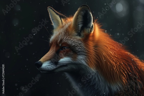 Red fox in a snowy setting, the vibrant fur contrasting with the soft snowflakes, a serene portrait of wildlife.   © Newton