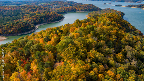 Photos Aerial of Fall Foliage at Panther Creek State Park on Cherokee Lake in Morristow
