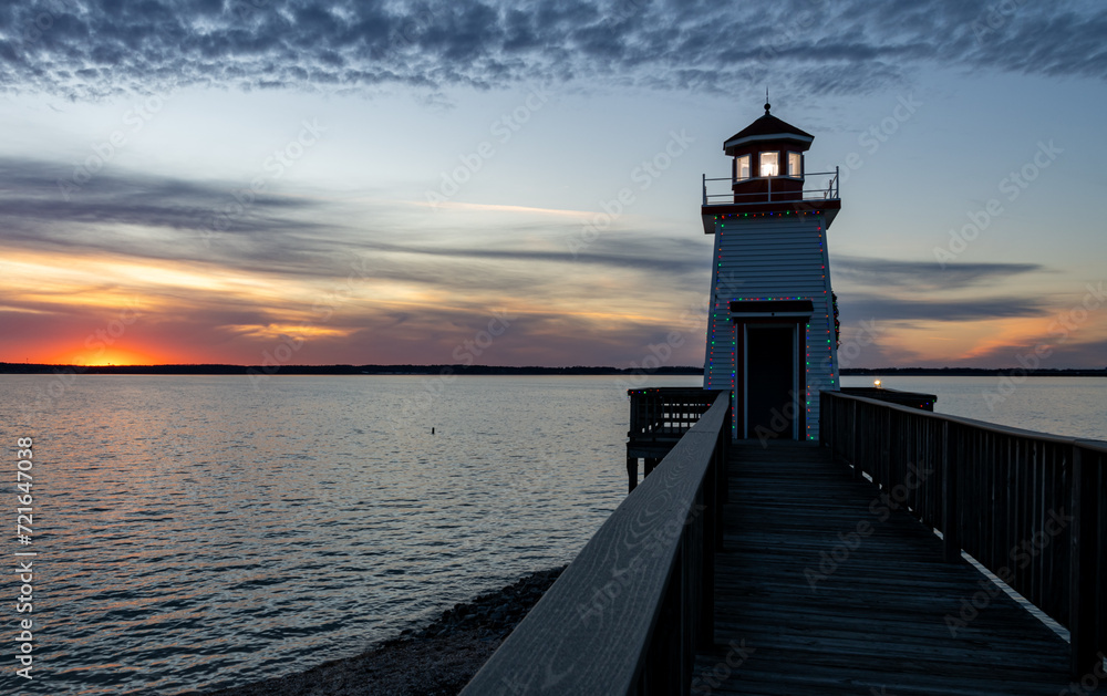 Lighthouse Landing Lighthouse at sunset on the boardwalk in Grand Rivers, KY