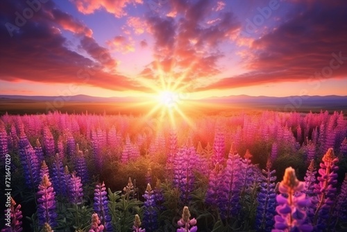 flowers field at sunset