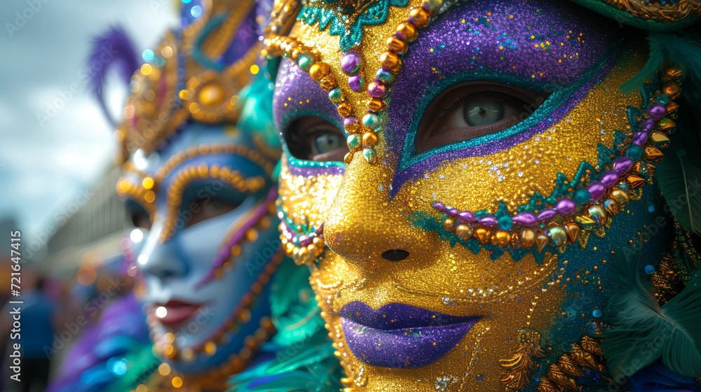 Females having fun at Mardi Gras style festival - sunglasses - beads - costume Females having fun at Mardi Gras style festival - sunglasses - beads - costume