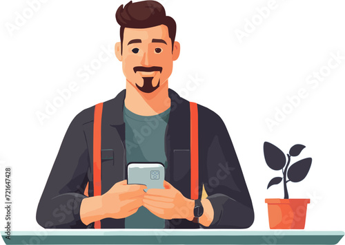 Ui web & app illustration of a man typing on mobile phone, connected people presentation
