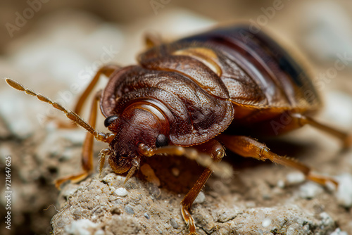 Detailed macro shot of a bed bug navigating a rugged surface © Jan