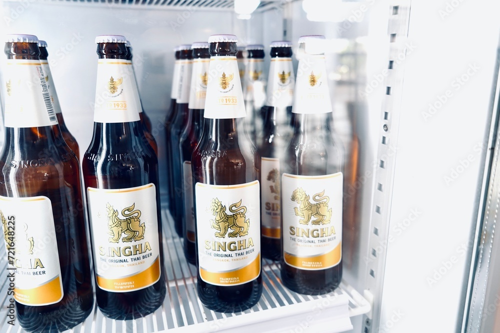 Buriram Thailand , 26 January 2024 , Singha beer logo, Thai beer