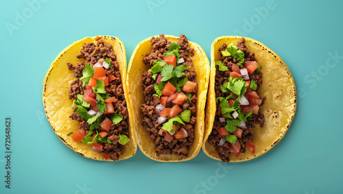 A mouth-watering spread of colorful and flavorful mexican and korean inspired tacos, tostadas, and chalupas, piled high with fresh vegetables and savory meats, perfect for an indoor fiesta of tex-mex photo