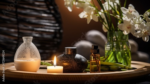 A spa background with aromatic essential oils  capturing the essence of relaxation and rejuvenation