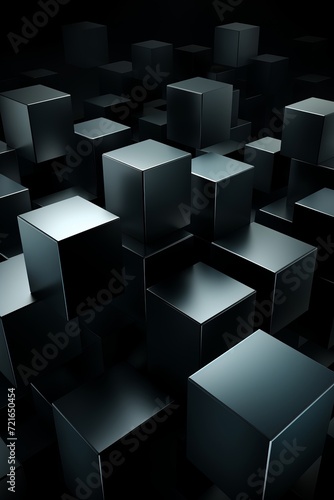 Abstract dark cube background with minimalist geometric shapes, ideal for web design and graphics, vertical