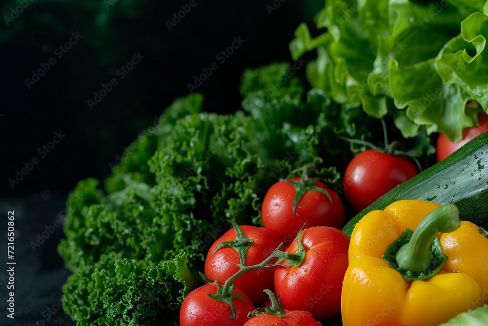 Vibrant Vegetable Assortment on Dark Green and Black Background with Copy Space - 32K UHD Environmental Portrait Setting, Featuring Paleocore Aesthetics and Eco-Friendly Recycled Murals Vibrant Vegetable Assortment on Dark Green and Black Background with Copy Space - 32K UHD Environmental Portrait Setting, Featuring Paleocore Aesthetics and Eco-Friendly Recycled Murals