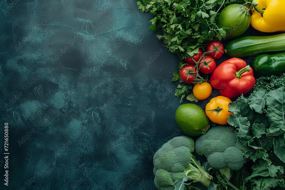 Vibrant Vegetables on Dark Green & Black Background - Eco-Friendly Food Portraits with Space for Text - Ultra HD 32K Resolution Vibrant Vegetables on Dark Green & Black Background - Eco-Friendly Food Portraits with Space for Text - Ultra HD 32K Resolution