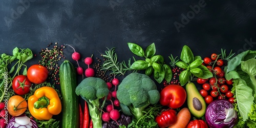 Vibrant Kitchen Harvest - Colorful Vegetable Assortment on Dark Green and Black Background with Copy Space for Eco-Friendly Culinary Portraiture and Sustainable Decor  32K UHD