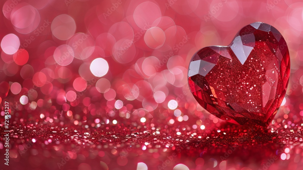 Glittering Ruby Heart and Rose Design - Shiny Love Themed Diamond Wallpaper with Bokeh Effect