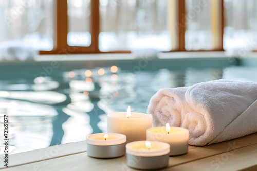 Soothing Ambiance  Immerse Yourself in Tranquility with Candles in a Spa  Creating a Harmonious Setting for Relaxation  Massage  and the Renewal of Both Body and Mind.  