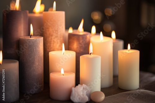 Soothing Ambiance: Immerse Yourself in Tranquility with Candles in a Spa, Creating a Harmonious Setting for Relaxation, Massage, and the Renewal of Both Body and Mind.