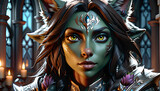 Moonlit Mystery and Beauty: The Elegant Transformation of the Female Worgen, Immersed in the Shadowy Depths of the Beast.(Generative AI)
