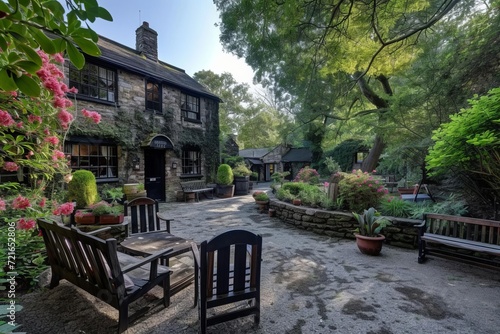 Historic watermill inn with rustic charm and riverside gardens
