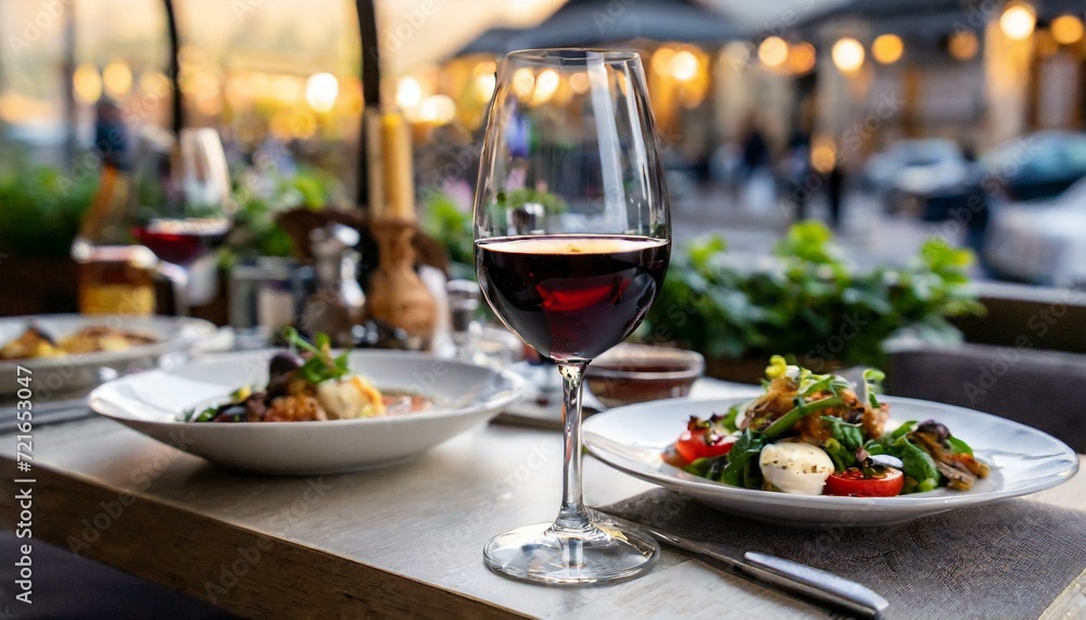 Wine in the restaurant with food and side dishes Wine in the restaurant with food and side dishes