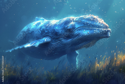 Humpback whale swimming under the sea, digital art