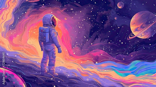 Vector illustration pastel color of space Astronauts and galaxy background. © ant