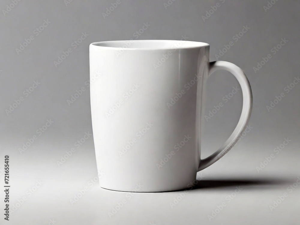 Obraz premium White mug on a gray background. Close-up. Studio photography. Created using generative AI tools