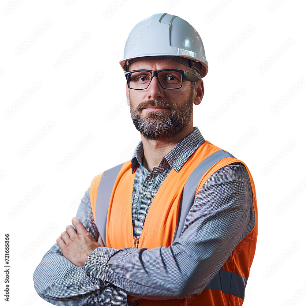 Portrait of a construction worker. Male builder in a helmet. Warehouse worker in uniform on the blurred background. Created using AI generation Portrait of a construction worker. Male builder in a helmet. Warehouse worker in uniform on the blurred background. Created using AI generation