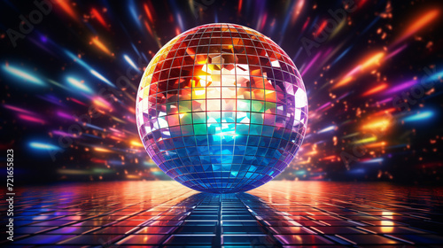 3d rendering of Disco Ball Neon Lighting Background